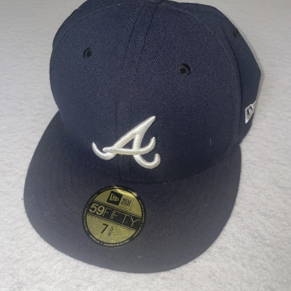 Atlanta Braves Hat New Era 59FIFTY Fitted Men's 7 3/8 Navy MLB Authentic New